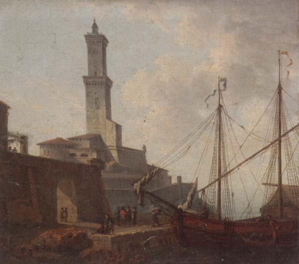 unknow artist A Port scene with figures loading a boat